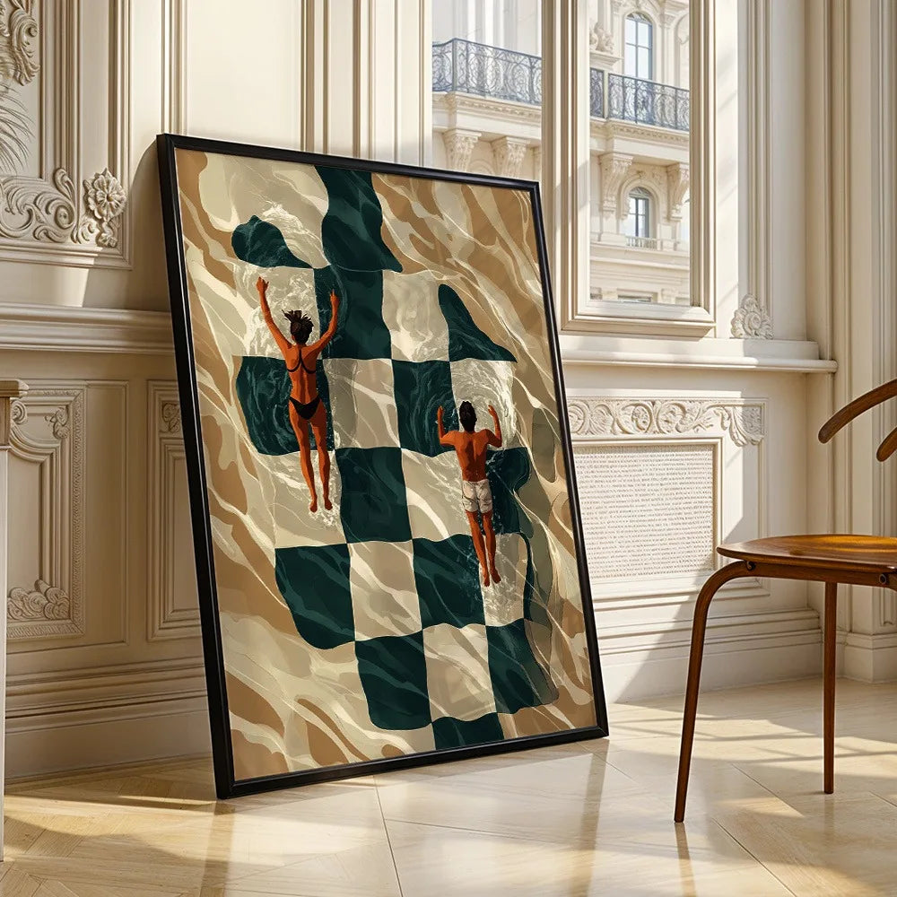 toile d'art contemporaine couple vert beige portrait minimaliste sans cadre huile toile