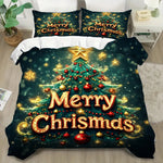 ensemble literie noël arbre noël boules étoiles merry christmas polyester brossé vert foncé rouge