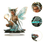 statue elfe féerique décoration table transparente ailes lumineuses motifs végétaux base blanche chambre