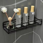 étagère salle bain moderne fer noir blanche grille métallique adhésive cosmétique rangement angle mur