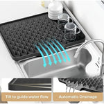 tapis séchage vaisselle silicone noir rayures diagonales moderne facile nettoyer comptoir évier