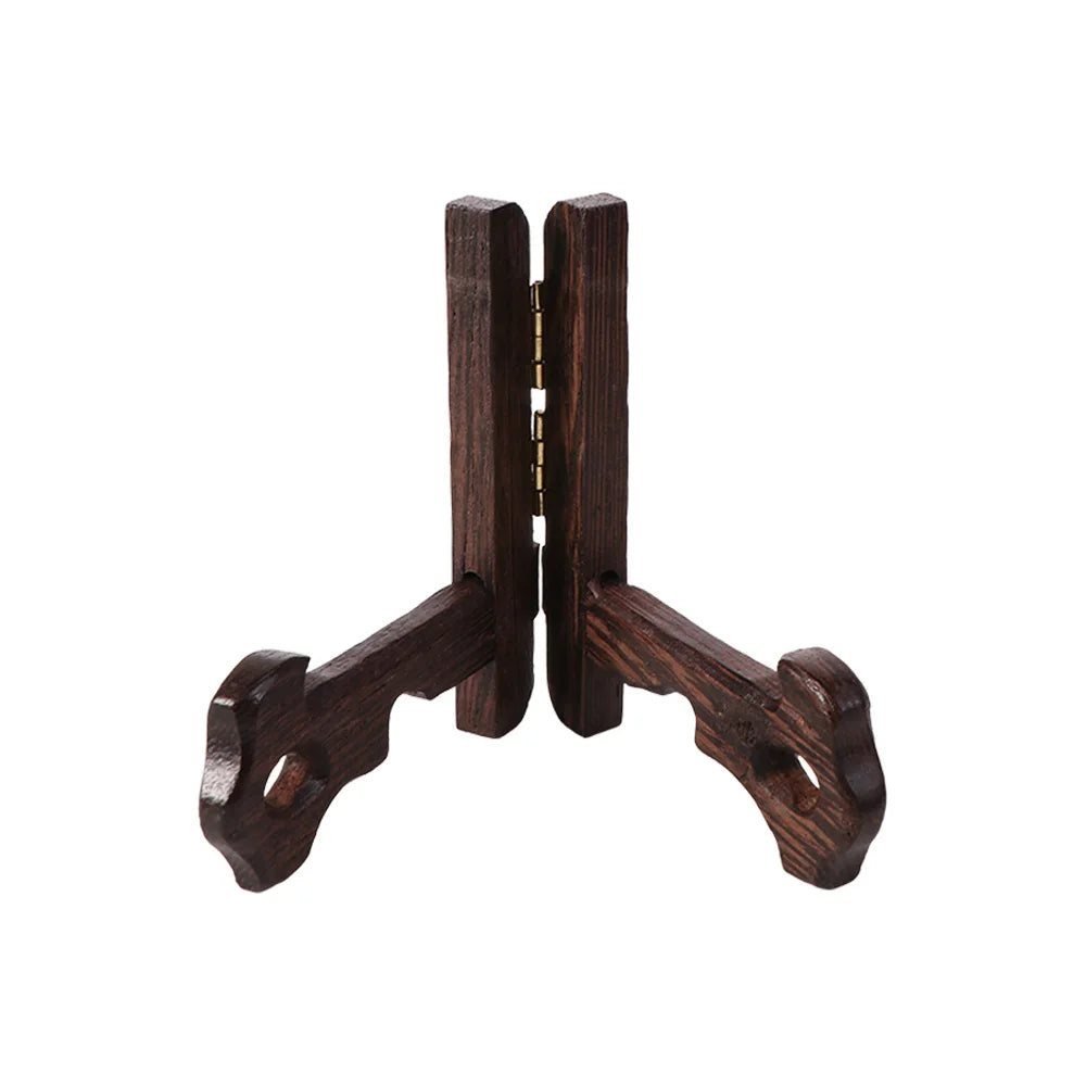 support assiettes bois marron texture naturelle classique visibles métalliques pliable utilisation multiple