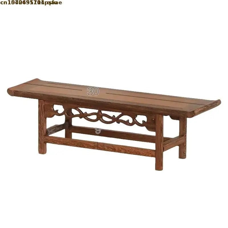 présentoir bois sculpté banc traditionnel marron foncé classique meuble rétro décoration maison figurines plantes