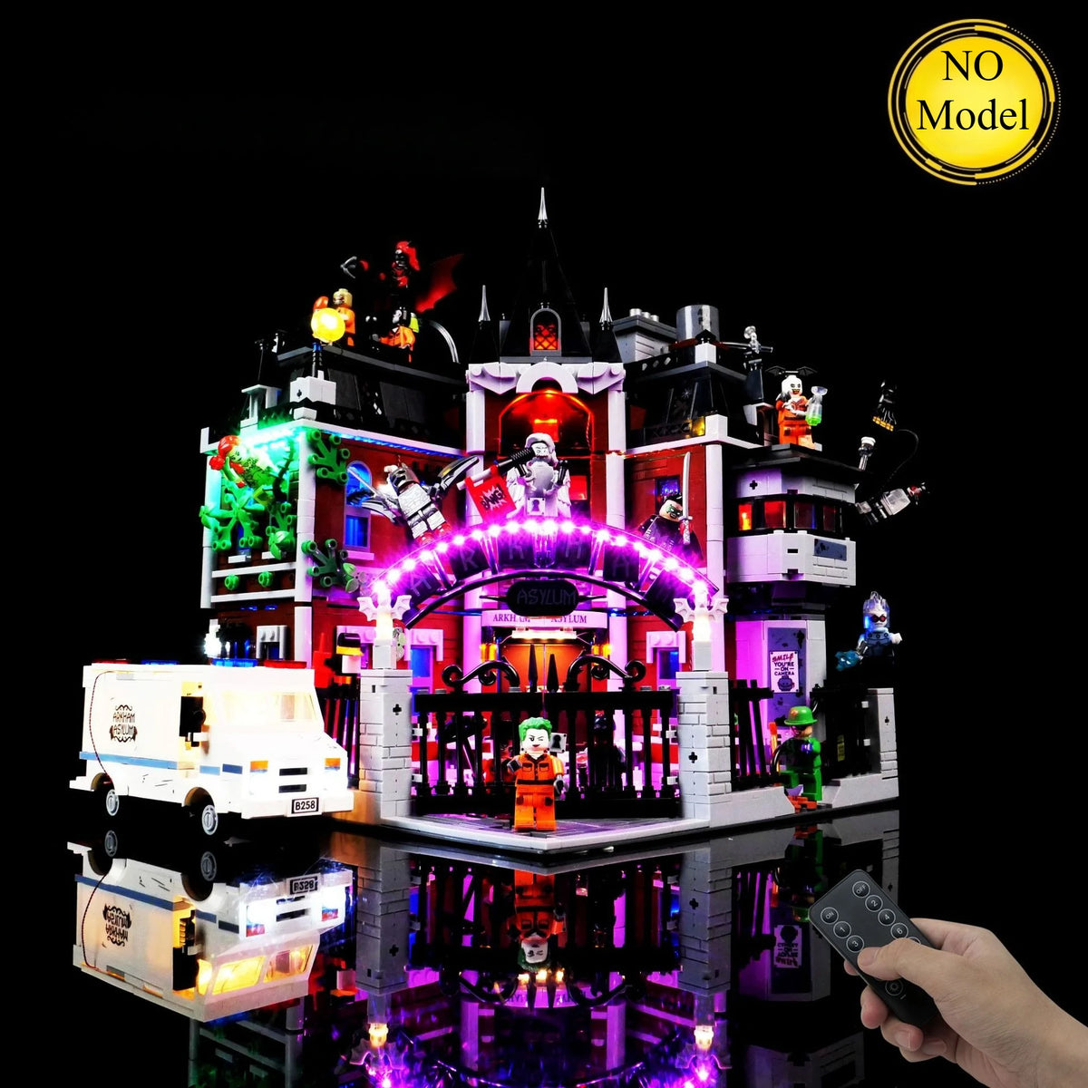 éclairage led construction lego arkham asylum affiches personnages ambulance portes plaques textes fantaisie sciencefiction