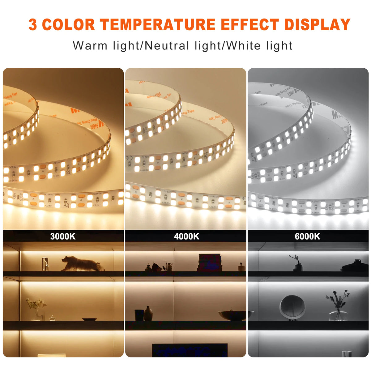 ruban led adhésif 24v 3000k 4000k 6000k 120led 180led 240led moderne chambre