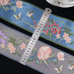 rubans décoratifs brodés fleurs feuilles oiseaux polyester large rouge bleu orange jaune marron gris