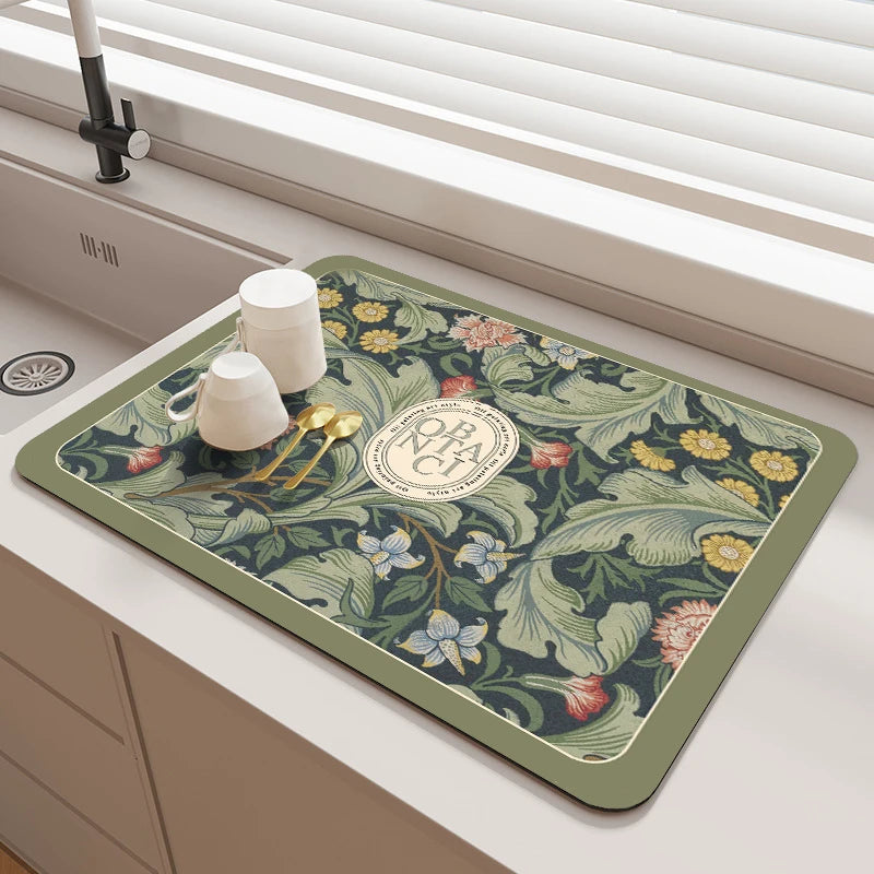 tapis cuisine floral vintage vert beige bleu orange jaune adhésif moderne polyestère