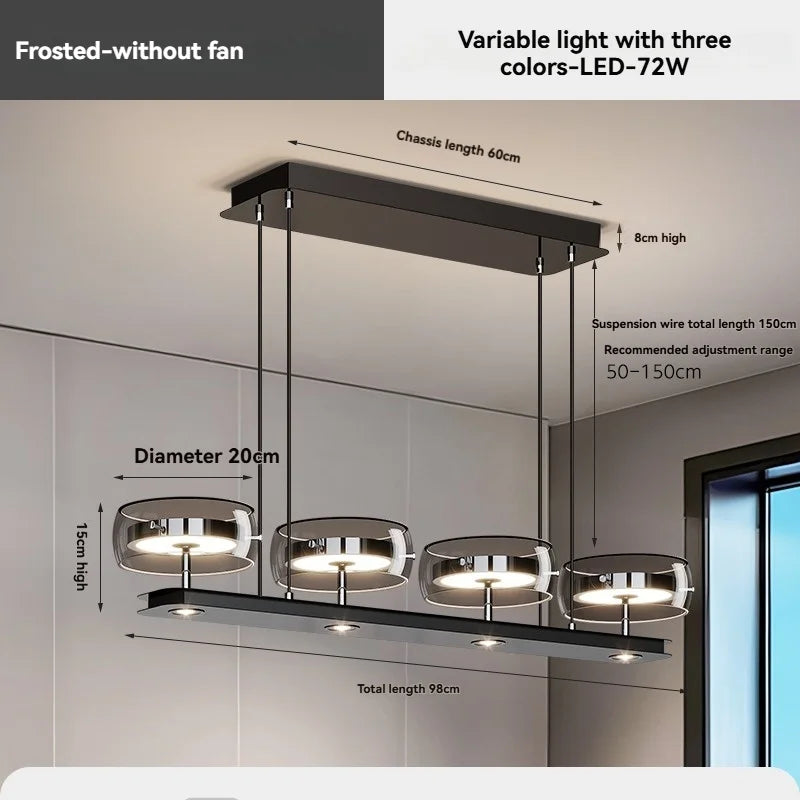suspension lumineuse moderne noir ventilateur led télécommande contemporaine circulaire translucent chambre restaurant