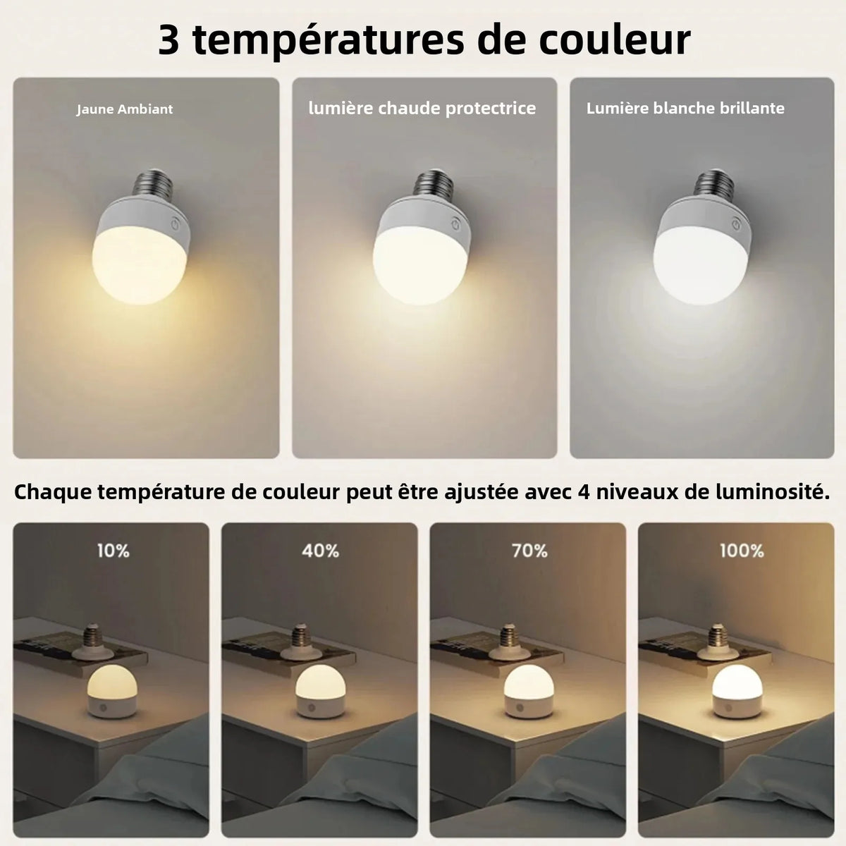 ampoule led rechargeable blanc moderne télécommande 15 couleurs températures adhésif