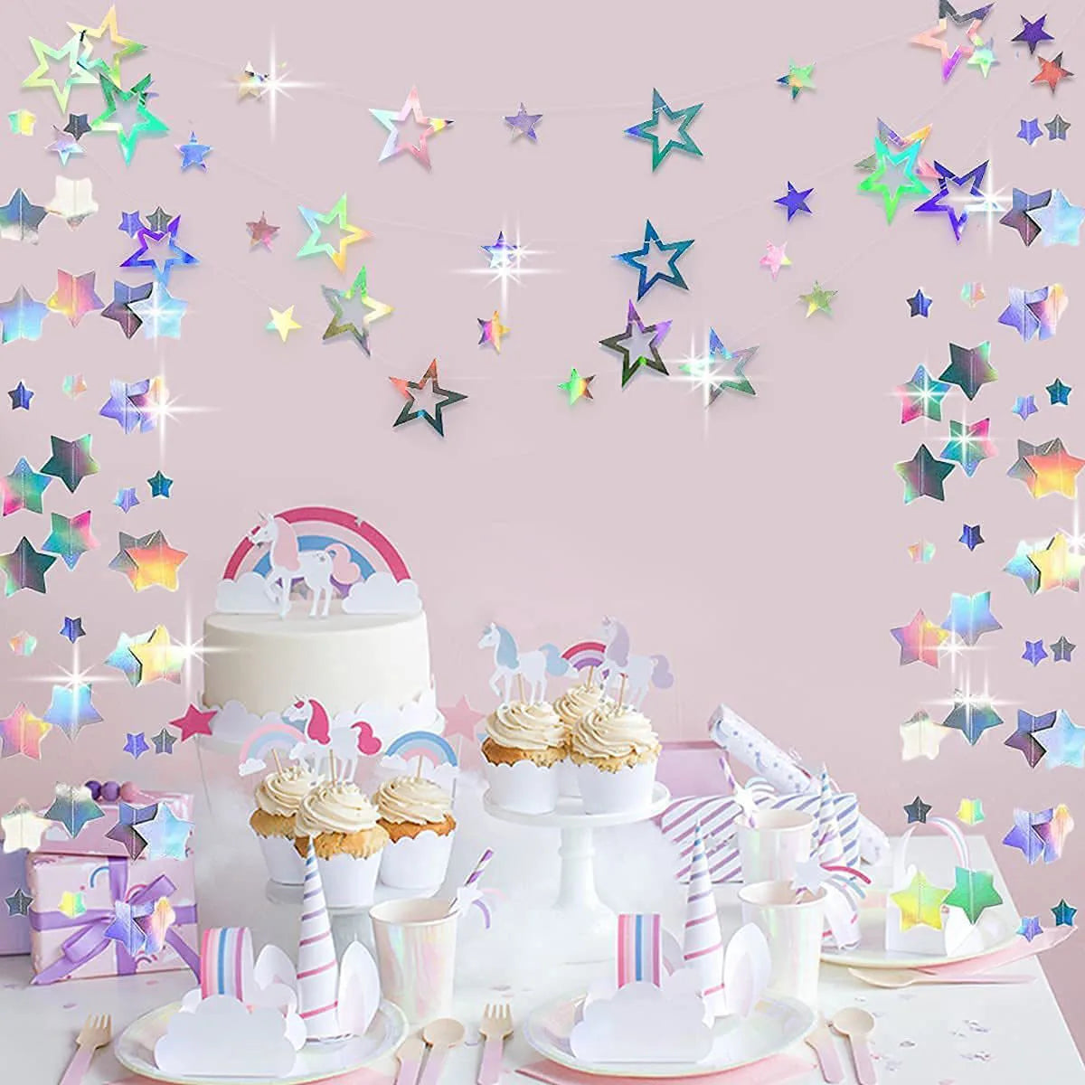 décoration intérieure extérieure guirlande étoiles colorées ballons fleurs gâteau événement confettis longueur 3.7m