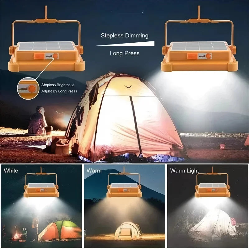 lampe solaire portative orange moderne poignée amovible panneau solaire interrupteur tactile charge USB
