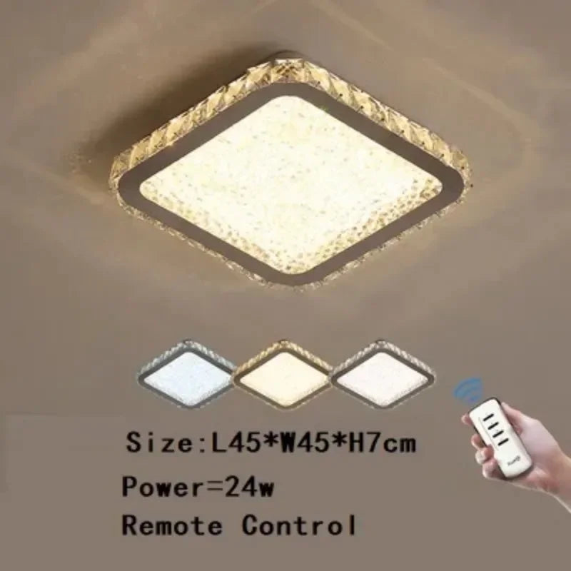 plafonnier led moderne cristaux brillants blanc doré élégant télécommande grande taille verre
