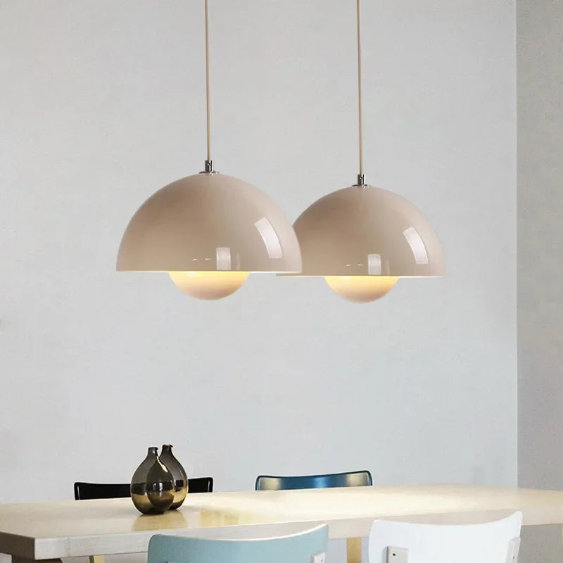 suspension lumineuse moderne sphérique métal jaune rose rouge vert beige doré