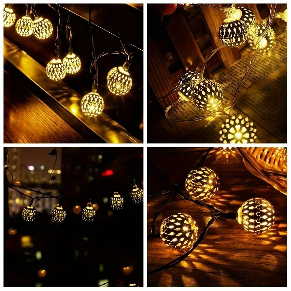 guirlande lumineuse solaire extérieure 30 50 led doré argenté moderne perforée ip65