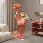 statue décorative moderne bouquet fleurs artificielles plateau résine brillante couleurs vives cartoon