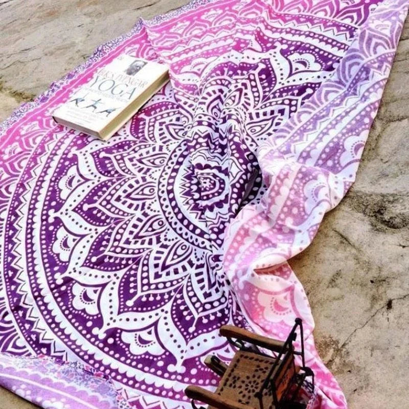serviette plage ronde motif mandala boho chic coton polyester décorative grande plage été