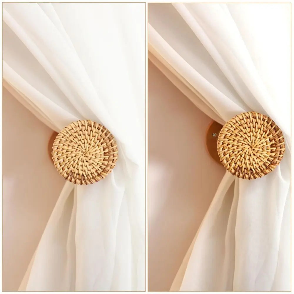 attaches rideau tressées moderne beige clair bois pack deux boucles chambre fenêtre