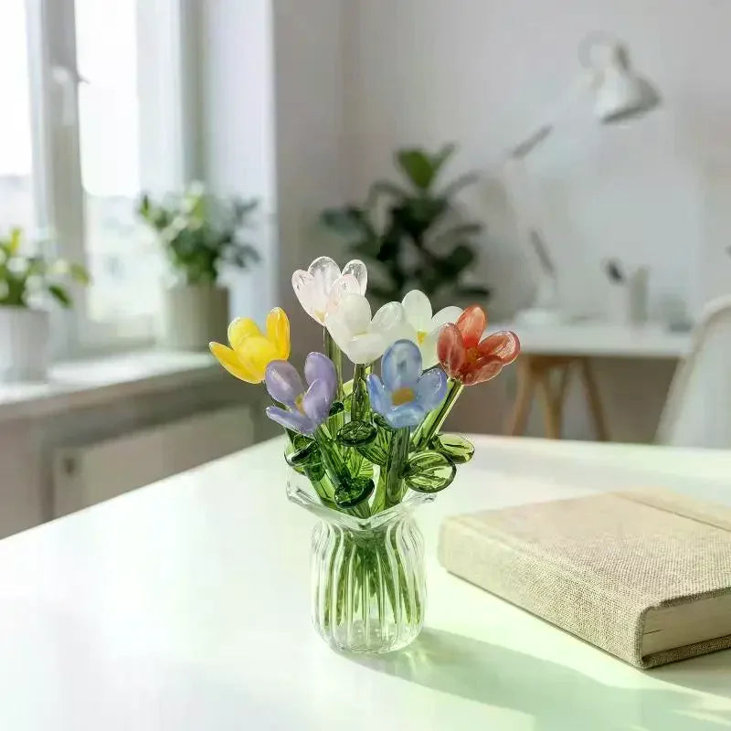 bouquet fleurs artificielles multicolores moderne vase transparent décoration intérieure minimaliste