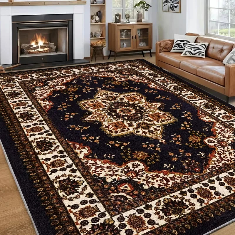 tapis ornements floraux motifs géométriques rouge bleu violet or moderne antidérapant polyester polypropylène chambre