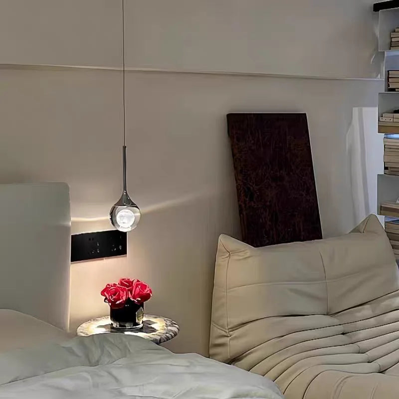 lampe suspendue moderne minimaliste cristal lunaire salle bain restaurant chambre exposition