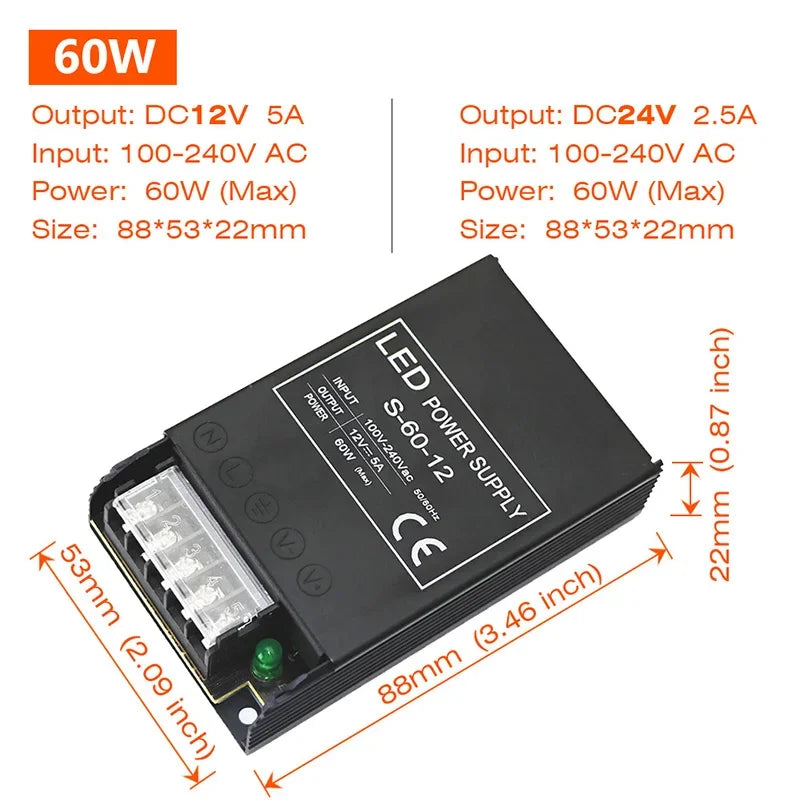 alimentation led 12v 24v 60w 100w 150w 200w 300w 400w noir moderne