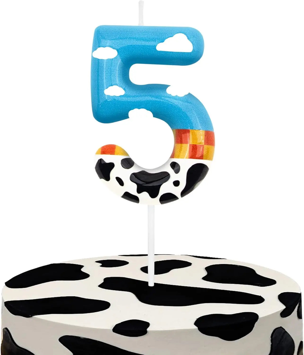 bougies numérotées anniversaire dessin animé motif animalier vache nuages carreaux