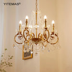 lustre suspendu doré ornements floraux cristal transparent classique ampoules chaîne pendeloques