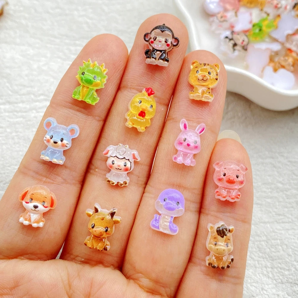 bijoux ongles animaux mignons résine cartoon grenouille rat chien singe vert bleu jaune rose