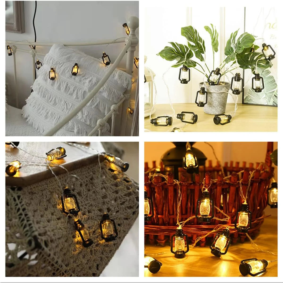 guirlande lumineuse led 10 ampoules lanternes vintage 1.5m ambre noir fil transparent