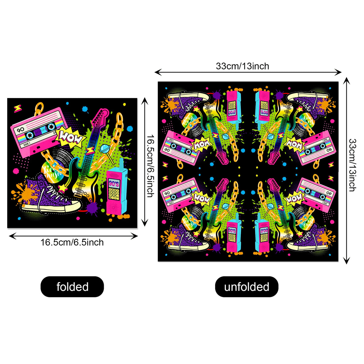 serviettes jetables graphiques fête anniversaire enfants moderne pop art cassettes guitares triangles