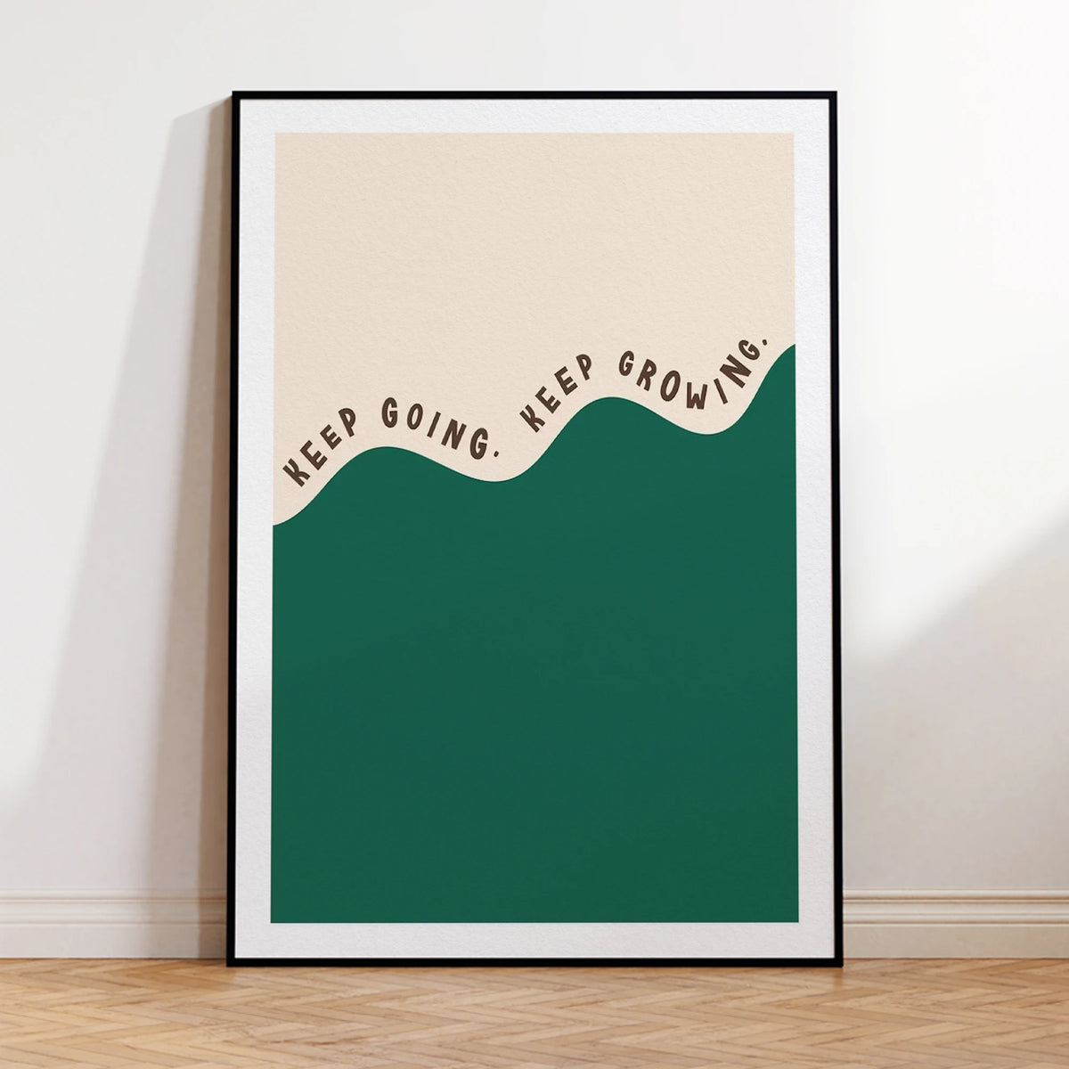 affiche graphique minimaliste beige vert keep going cadre métal salon chambre enfants decoration maison