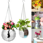 cache pot suspendu miroir moderne mosaïque petits miroirs chaînes argentées plante verte intérieur extérieur