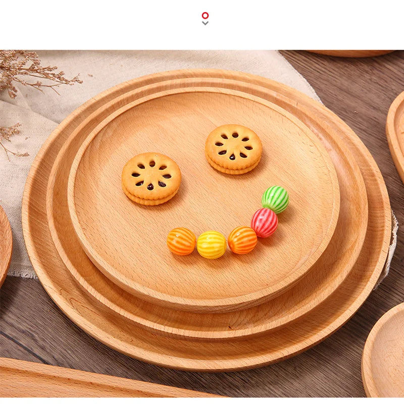 assiettes bois naturel minimaliste rustique round service fruits desserts facile nettoyage occasionnel