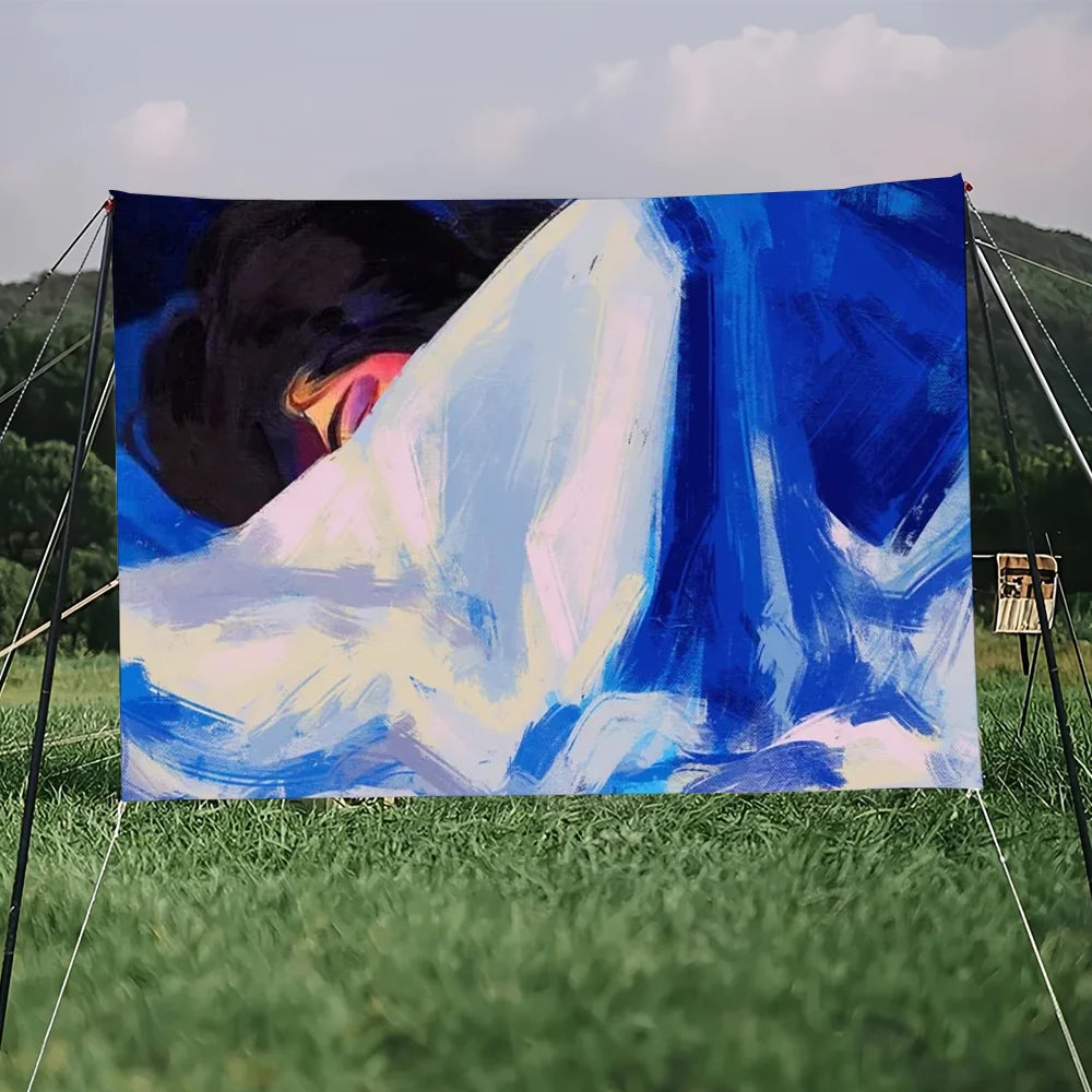 Drapeau décoratif mural bleu pour chambre avec impression haute qualité