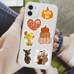 stickers automne orange jaune rouge feuilles citrouilles gnomes animaux illustration cartoon adhésifs mignons vintage