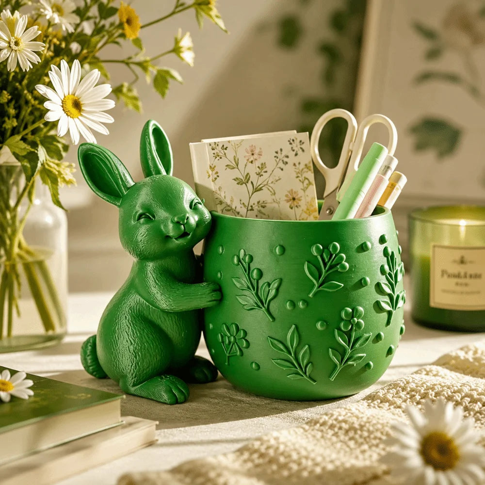 cache pot forme lapin motif végétal blanc vert rose décoration intérieur pâques animalier sculpté
