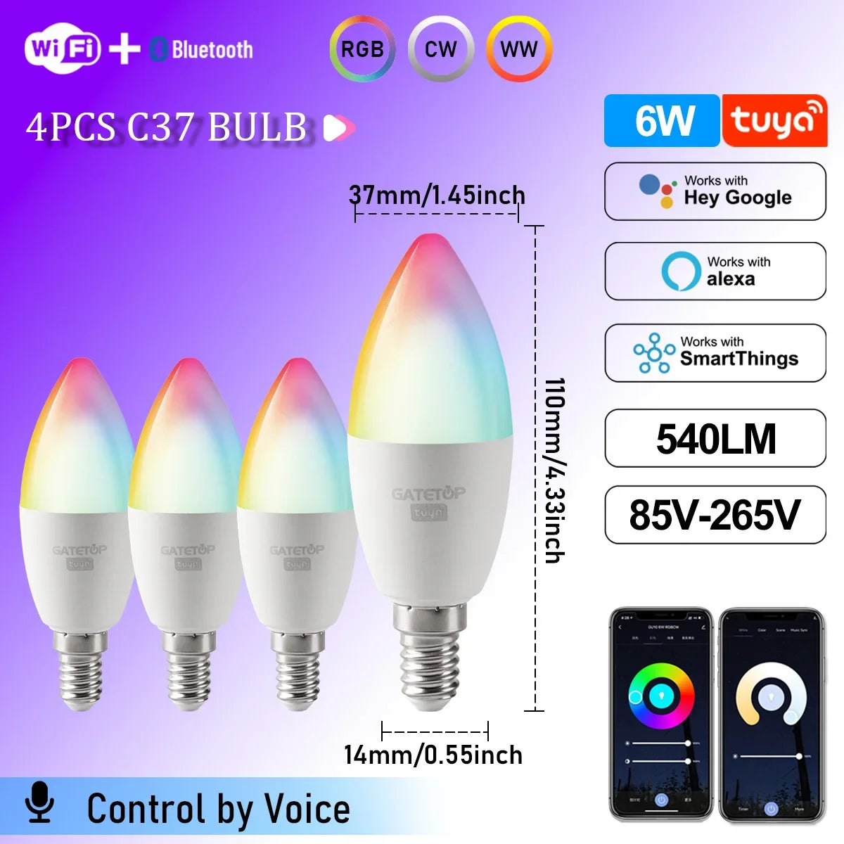 ampoule led intelligente e14 blanc multicolore effet flamme transparent moderne 2700k 6500k wifi alexa