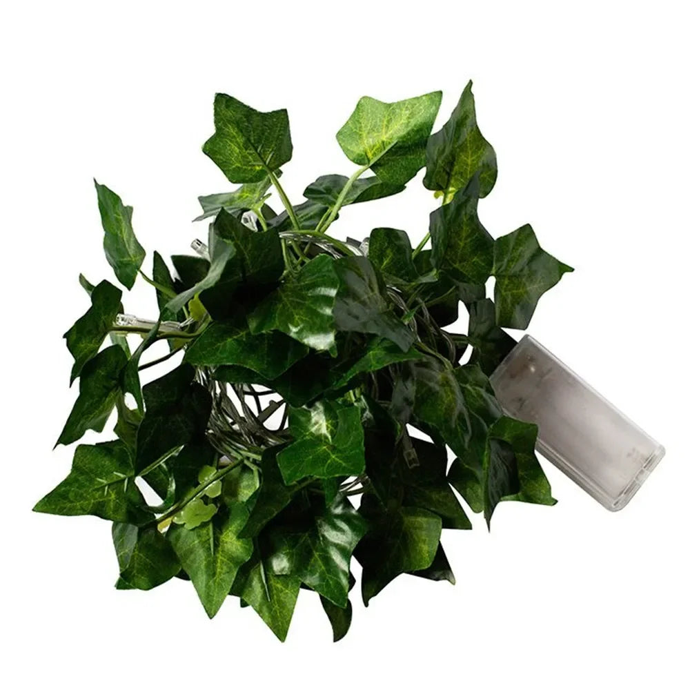 guirlande lumineuse artificielle feuilles vertes lumières led blanc decoration intérieure extérieure noël moderne