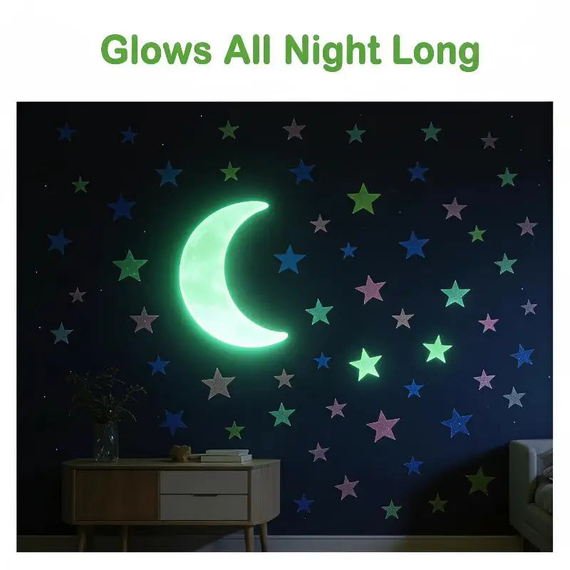stickers muraux lumineux étoiles lune vert bleu rose jaune modernes réutilisables chambre fenêtre fête