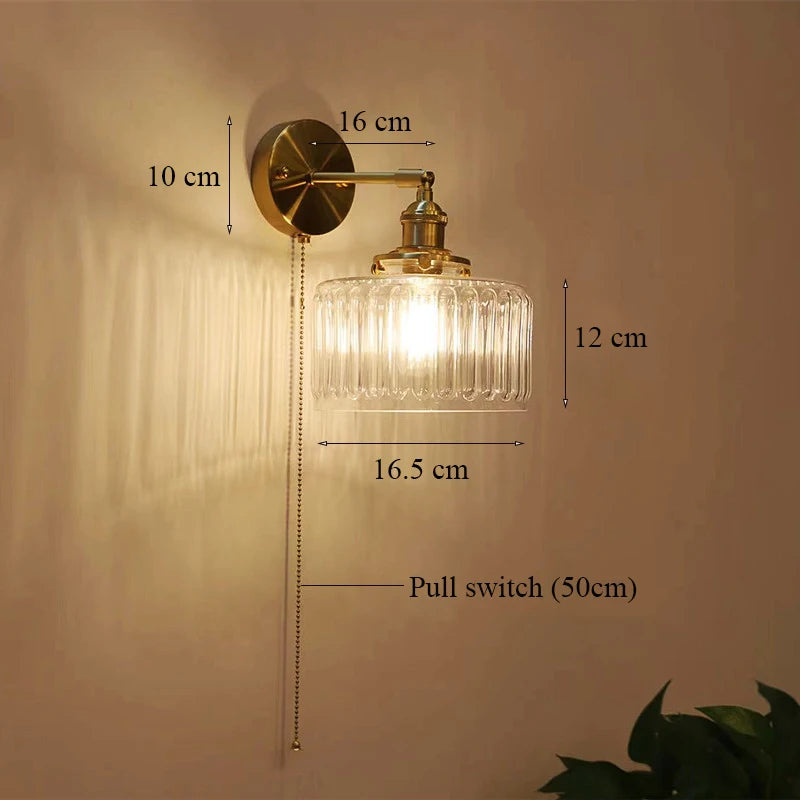 lampe murale or transparent moderne interrupteur rayures horizontales verre chambre cuisine étude