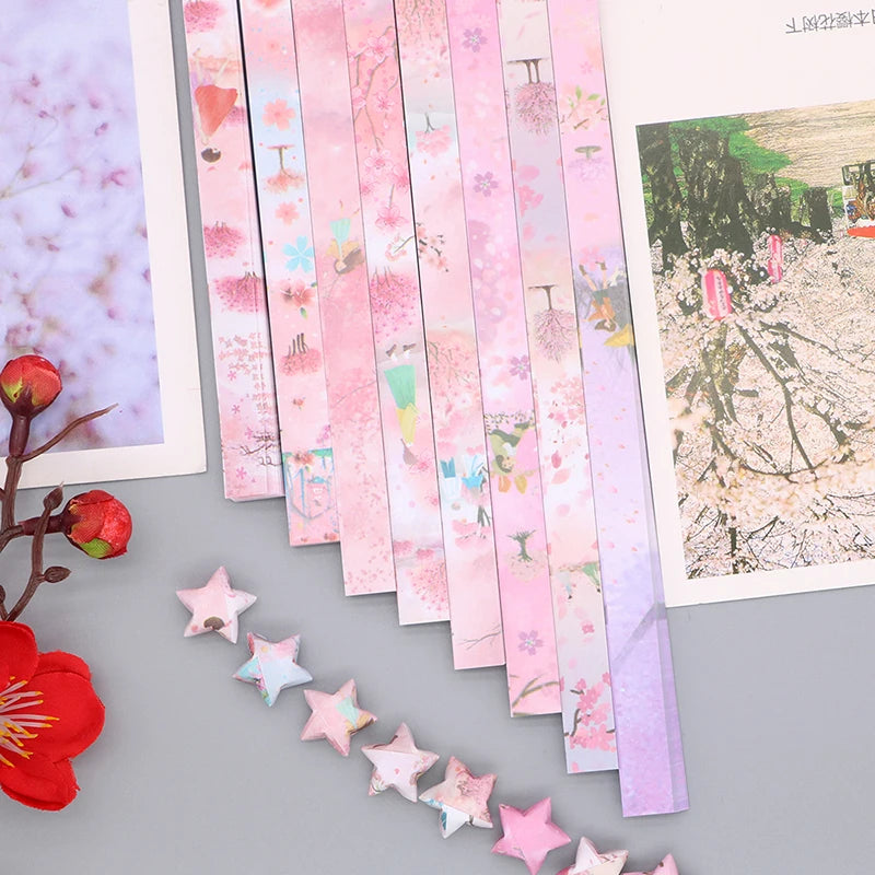 rubans décoratifs fleurs cerisier papier origami étoiles rose blanc bleu vert bricolage fête