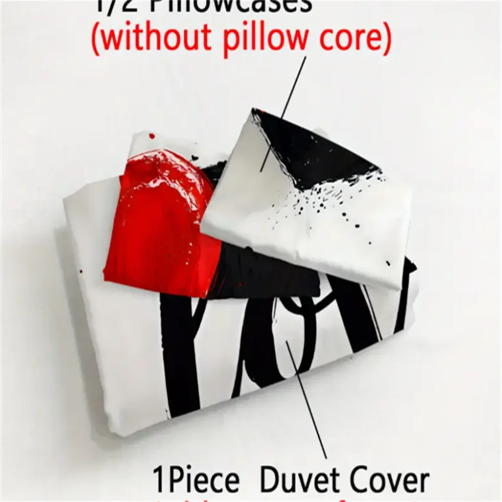 ensemble literie moderne coeurs peints main love you blanc rouge noir polyester