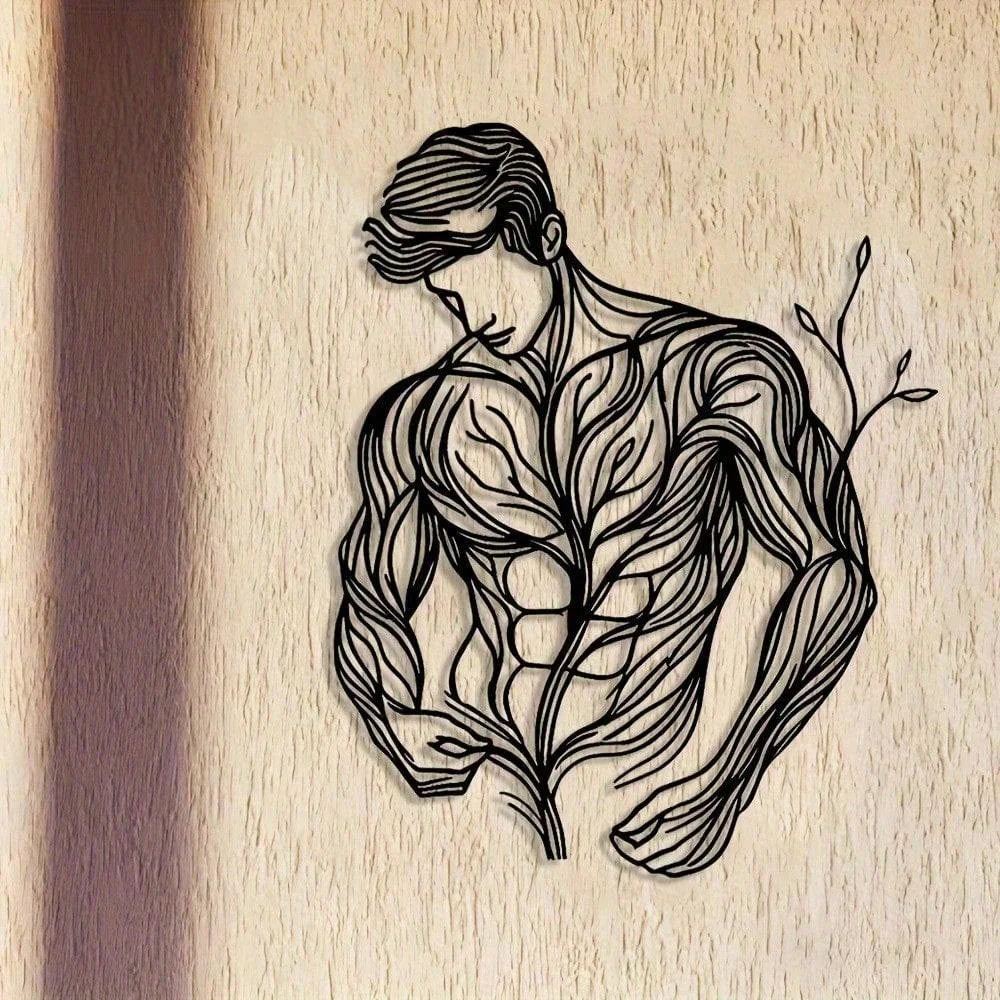 sculpture murale homme musclé floral art contemporain noir antirouille décoration intérieure fêtes