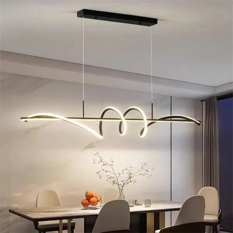 suspension lumineuse moderne ondulé noir blanc fixations chaines