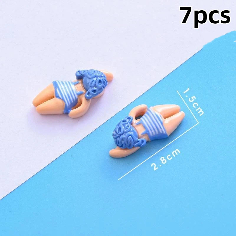 figurines résine personnes allongées peau claire vêtements colorés rayures pois léopard cartoon bijoux diy