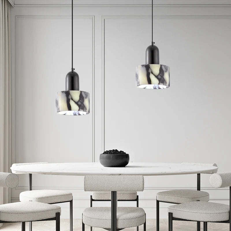 lampe suspendue marbre noir blanc moderne salon chambre gris ledflux2492000voltage90260