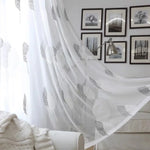 rideau tulle brodé feuilles gris moderne transparent chambre salon polyester