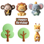figurines gâteau animaux cartoon happy birthday lion girafe éléphant oiseau arbre tringles festives enfants