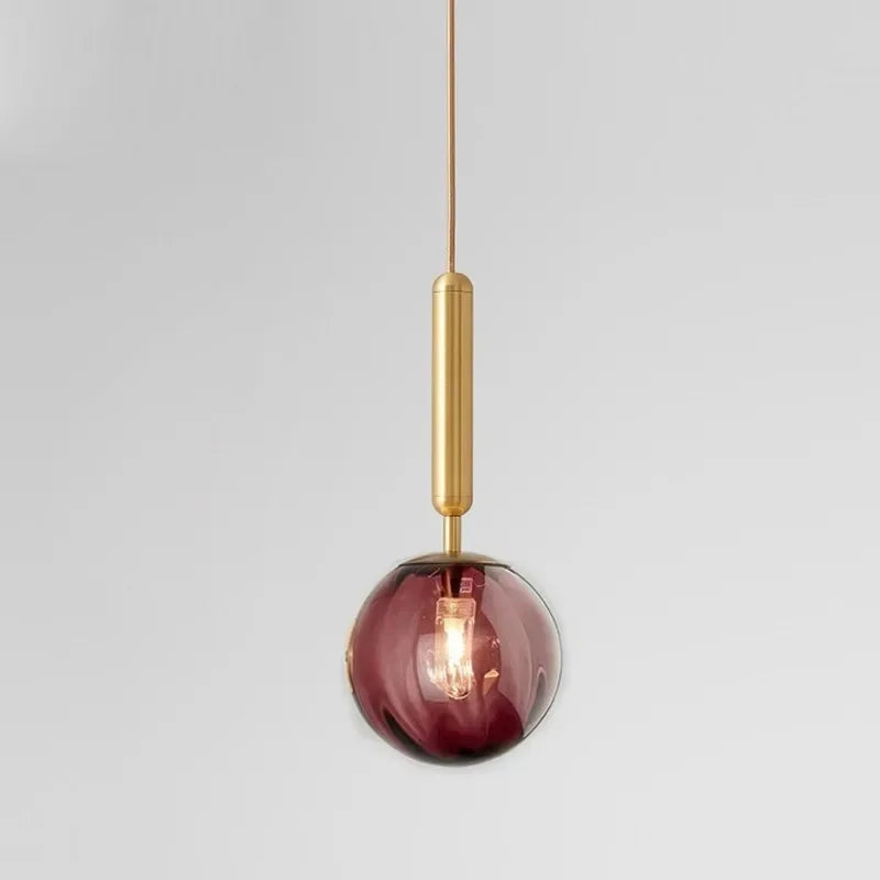 Lampes suspendues modernes verre coloré bleu rouge ambre blanc gris doré noir minimaliste