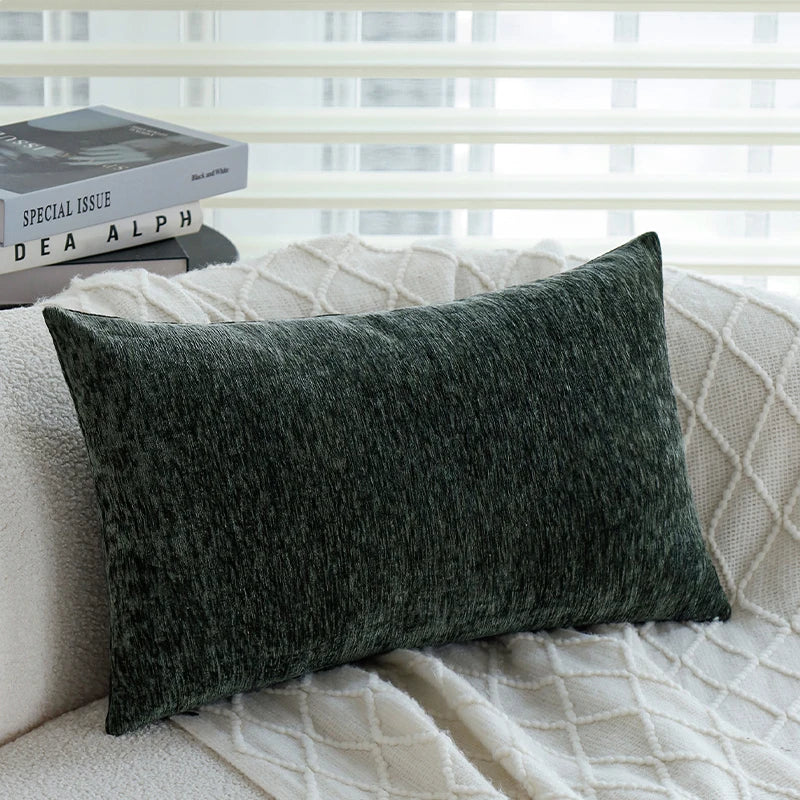 housse coussin chenille solide moderne 30x50cm orange gris vertfoncé velours